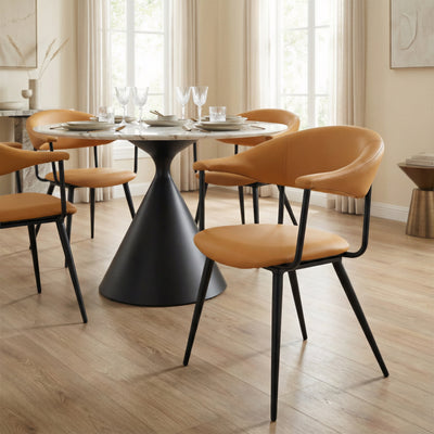 ZUO Sima Dining Chair — Brown Faux Leather, Black Powder Coated Steel Frame, 285 lb Capacity