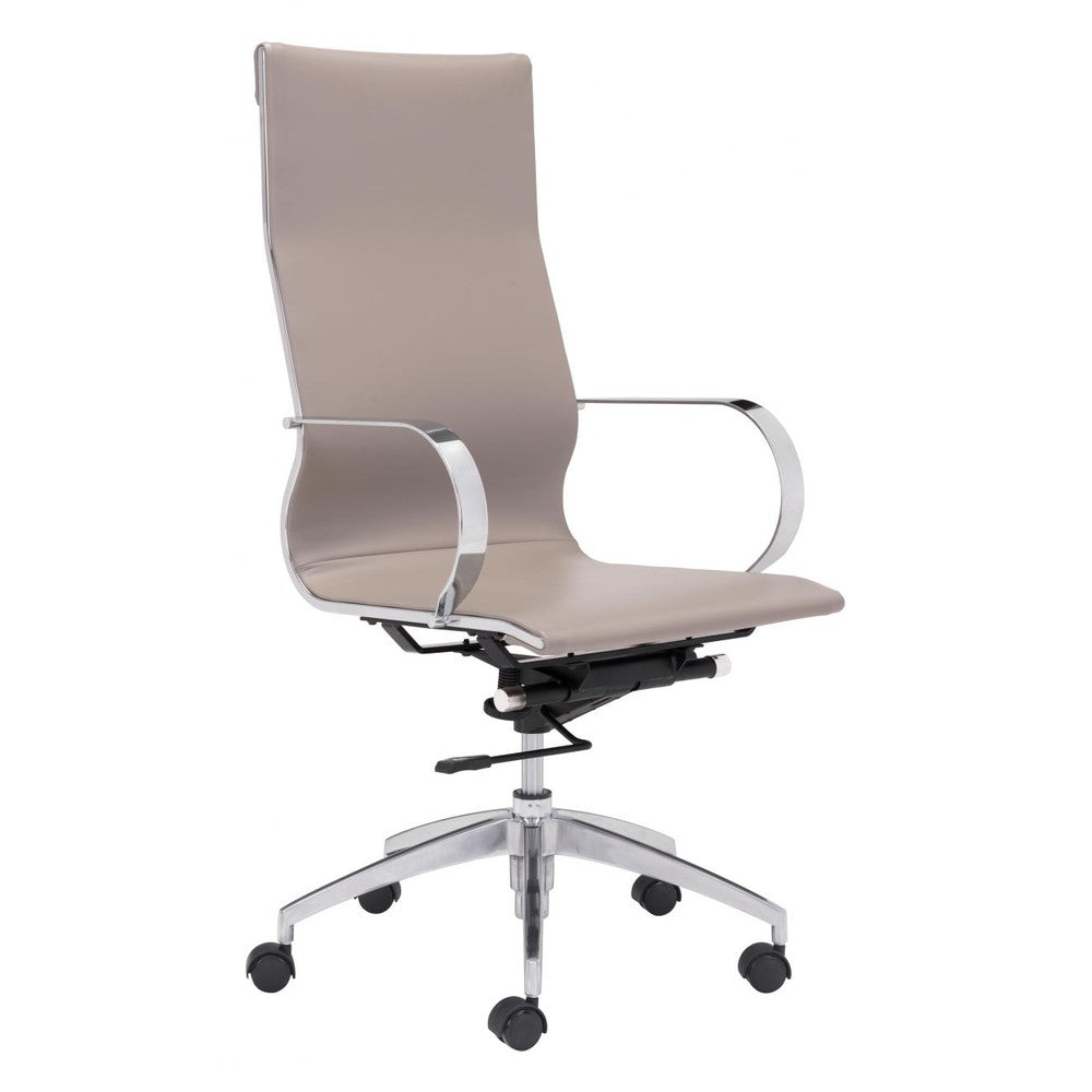 Glider High Back Office Chair Zuo 100373 | Faux Leather, Chromed Steel, Aluminum Alloy | Taupe