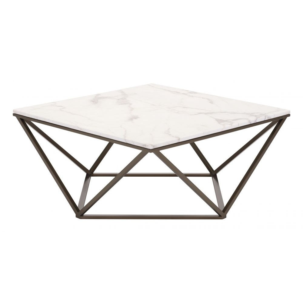 Tintern Coffee Table Zuo 100657 | Faux Marble Composite Stone, Powder Coated Steel | White & Antique Bronze