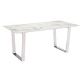 Atlas Dining Table Zuo 100707 | Faux Marble Composite Stone, Brushed Stainless Steel | White & Silver