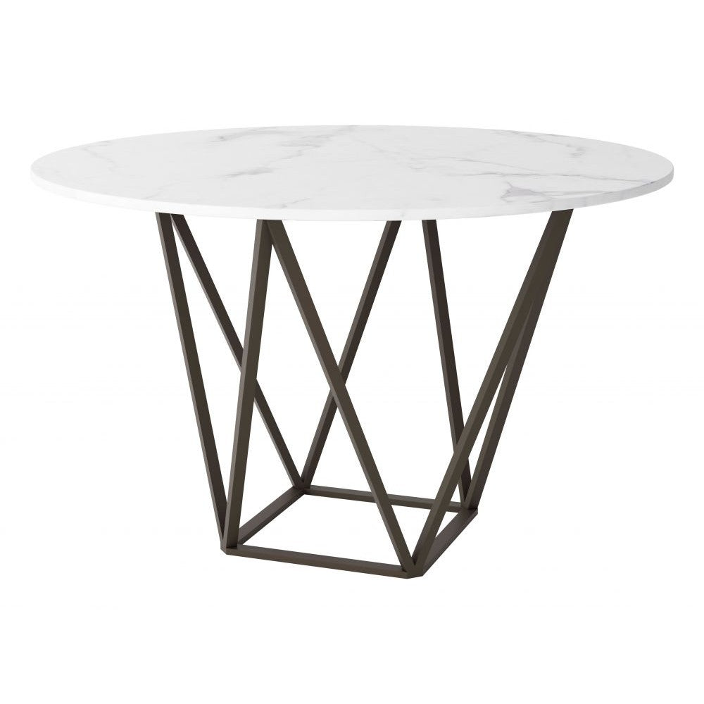 Tintern Dining Table Zuo 100715 | Faux Marble Composite Stone, Powder Coated Steel | White & Antique Bronze