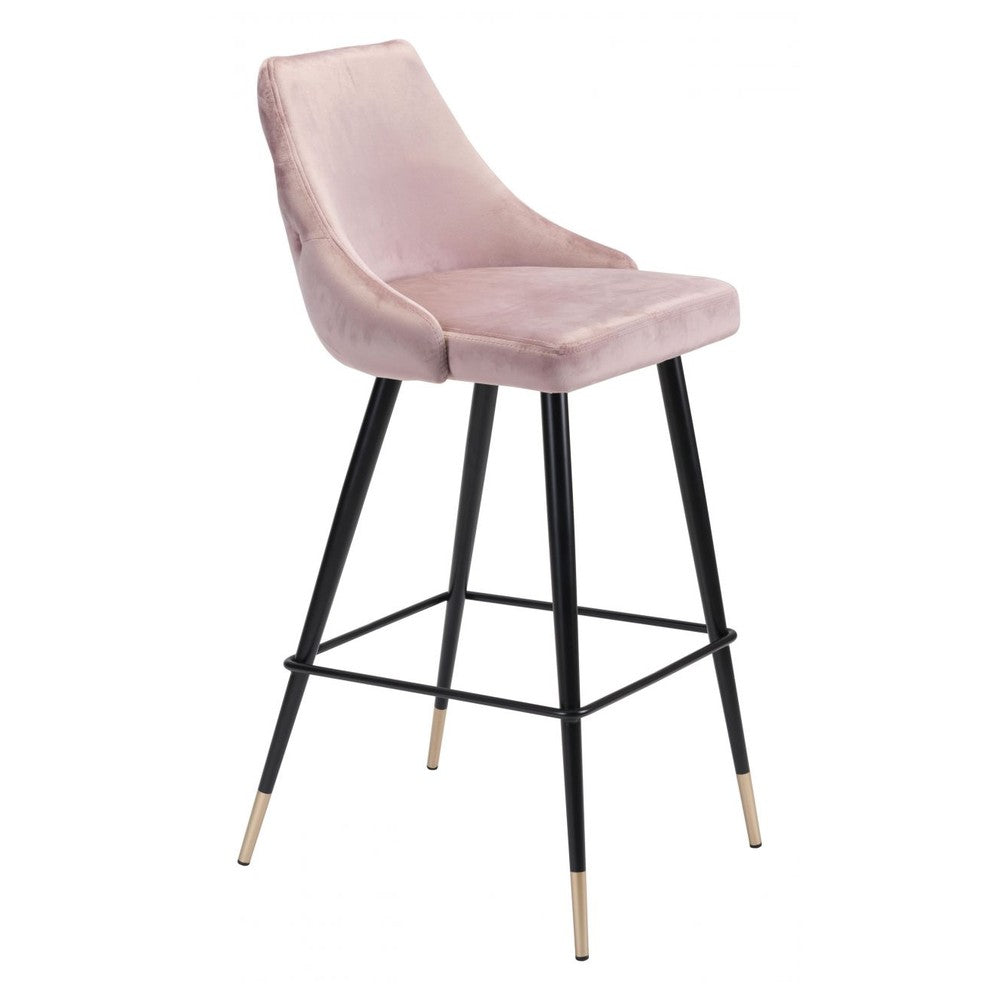 Piccolo Barstool Zuo 101096 | Velvet Polyester Fabric, Powder Coated Steel | Pink