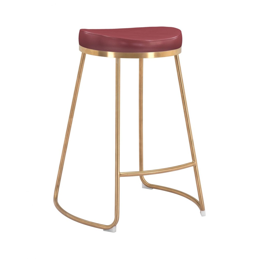 Bree Counter Stool Zuo 101261 | Faux Leather, Electroplated Stainless Steel | Burgundy & Gold
