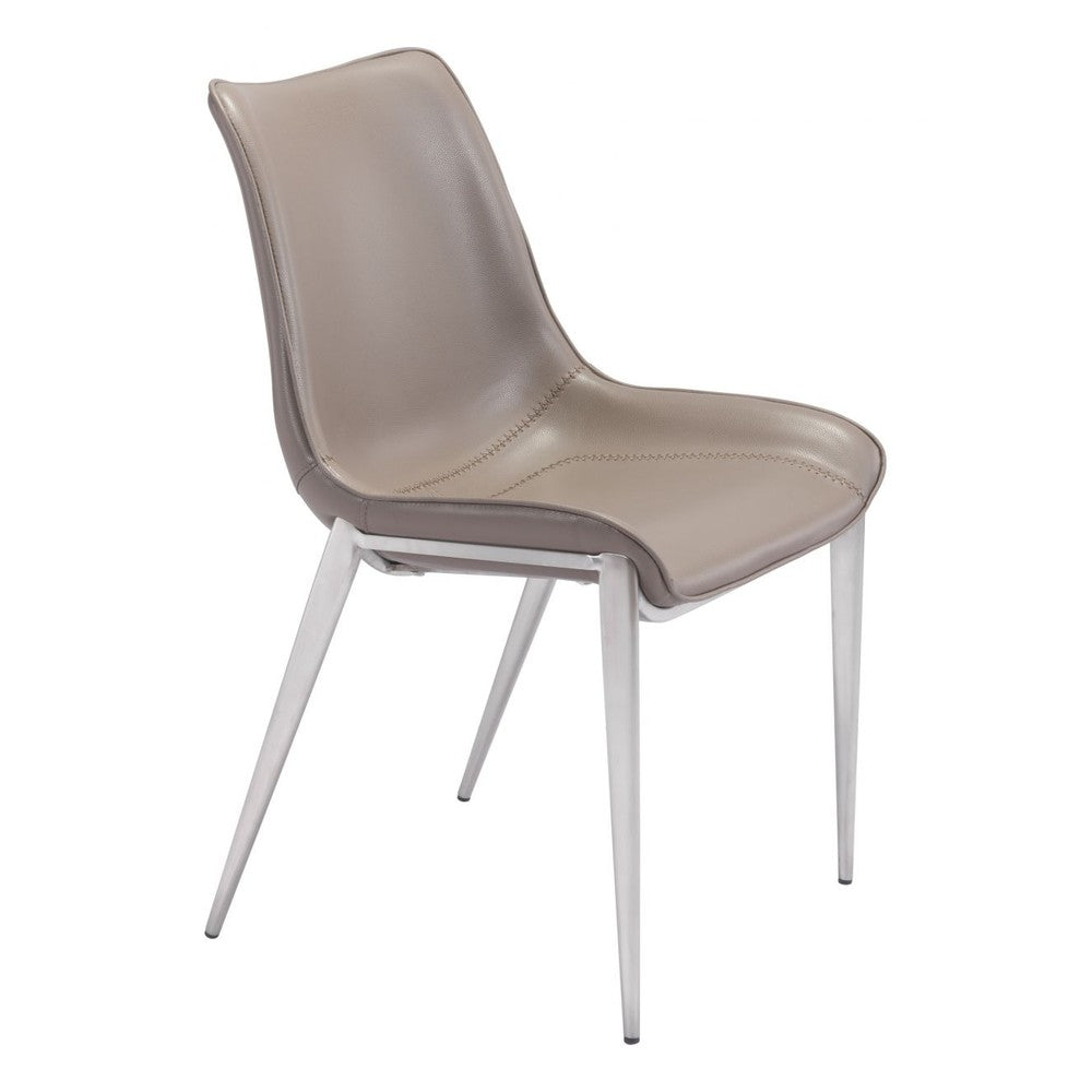 Magnus Dining Chair Zuo 101269 | Faux Leather, Brushed Stainless Steel | Brown & Silver