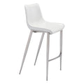 Magnus Barstool Zuo 101275 | Faux Leather, Brushed Stainless Steel | White & Silver