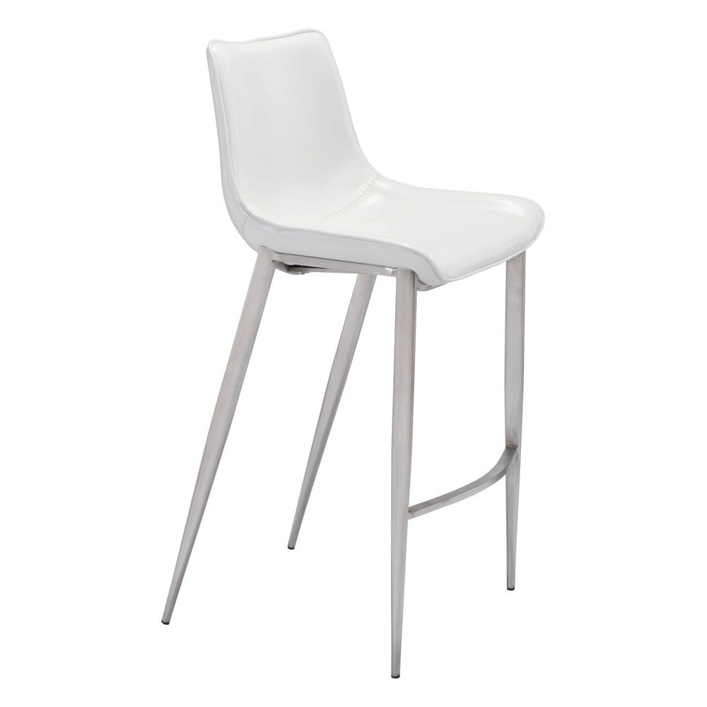 Magnus Barstool Zuo 101275 | Faux Leather, Brushed Stainless Steel | White & Silver