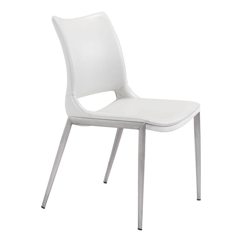 Ace Dining Chair Zuo 101279 | Faux Leather, Brushed Stainless Steel | White & Silver
