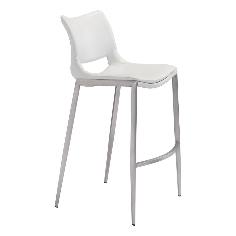 Ace Barstool Zuo 101283 | Faux Leather, Brushed Stainless Steel | White & Silver