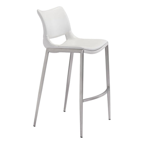 Ace Barstool Zuo 101283 | Faux Leather, Brushed Stainless Steel | White & Silver