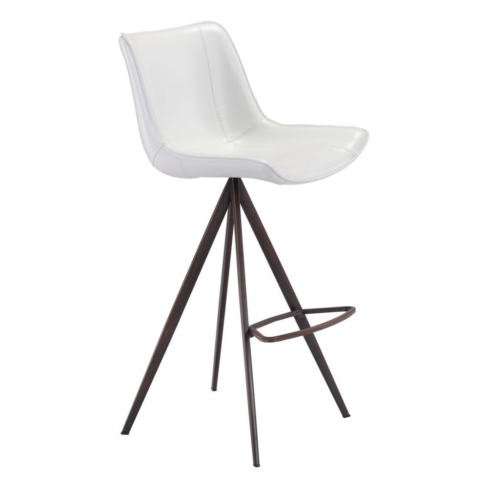 Aki Barstool Zuo 101288 | Faux Leather, Faux Wood Steel | White & Walnut