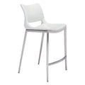 Ace Counter Stool Zuo 101390 | Faux Leather, Brushed Stainless Steel | White & Silver