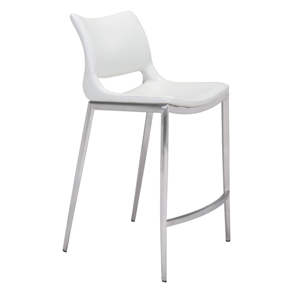 Ace Counter Stool Zuo 101390 | Faux Leather, Brushed Stainless Steel | White & Silver