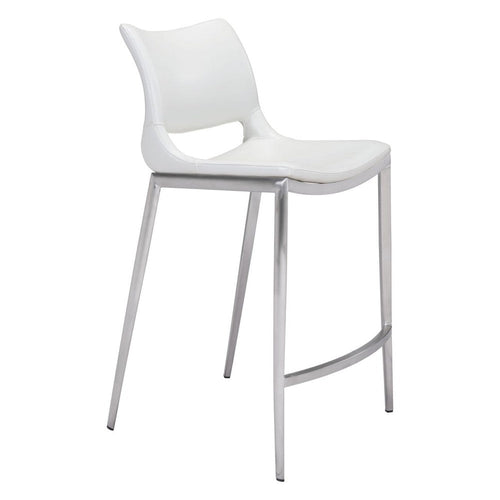 Ace Counter Stool Zuo 101390 | Faux Leather, Brushed Stainless Steel | White & Silver