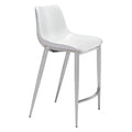 Magnus Counter Stool Zuo 101408 | Faux Leather, Brushed Stainless Steel | White & Silver