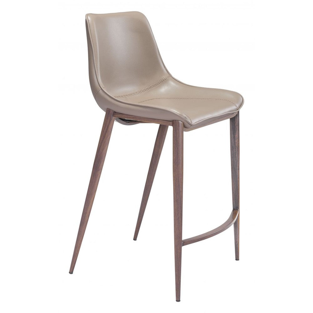 Magnus Counter Stool Zuo 101410 | Faux Leather, Faux Wood Steel | Brown & Walnut
