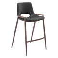 Desi Counter Stool Zuo 101691 | Faux Leather, Faux Wood Steel | Black & Walnut