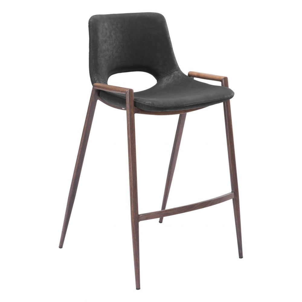 Desi Counter Stool Zuo 101691 | Faux Leather, Faux Wood Steel | Black & Walnut