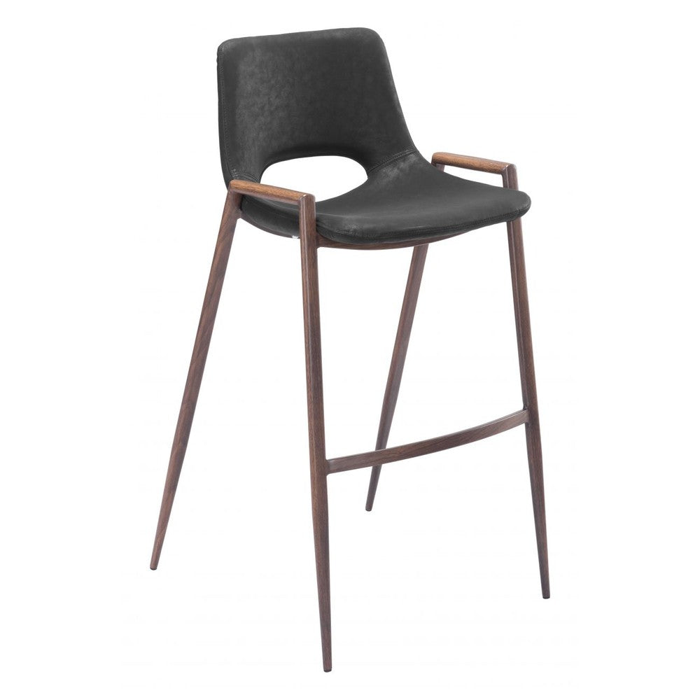 Desi Barstool Zuo 101697 | Faux Leather, Faux Wood Steel | Black & Walnut