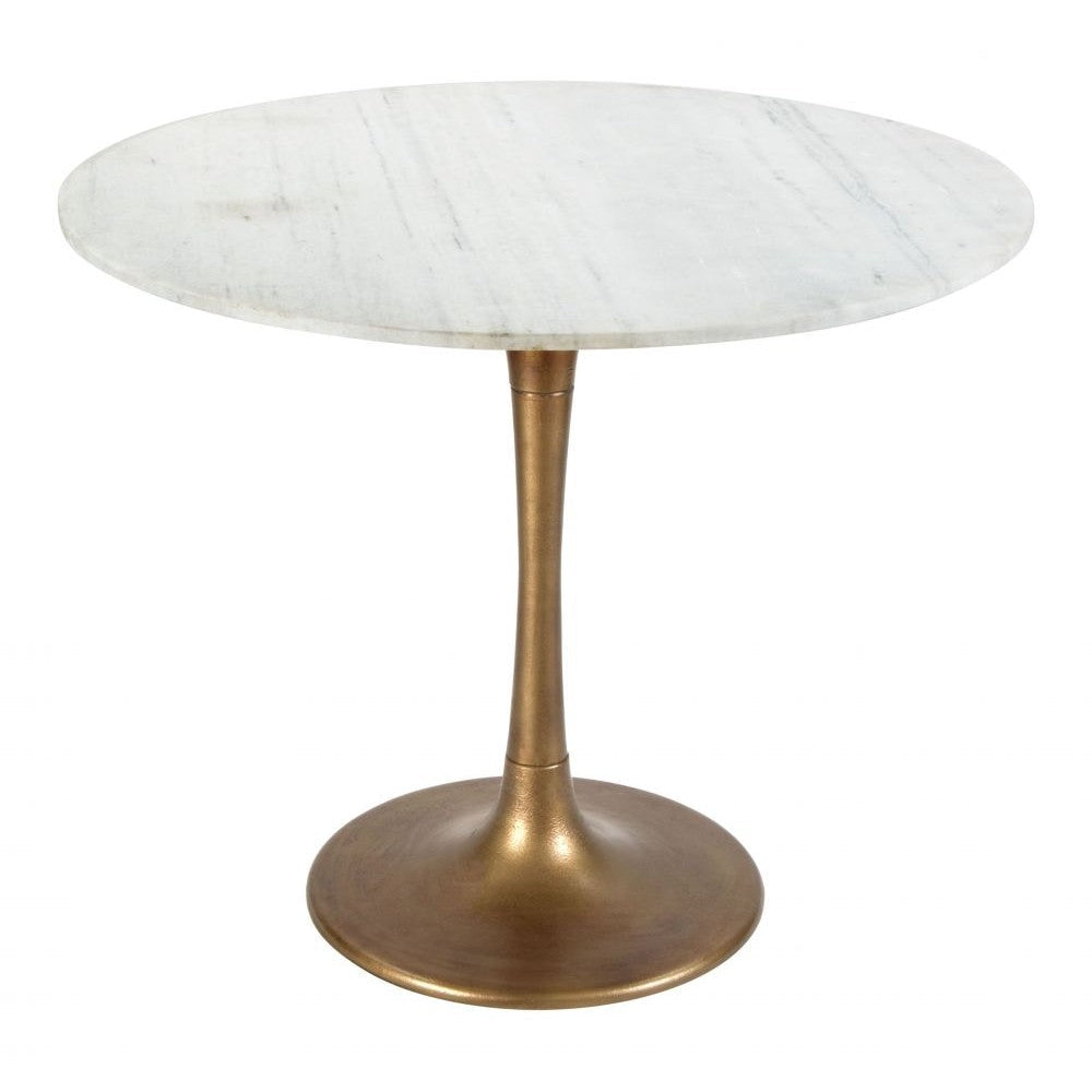Fullerton Dining Table Zuo 101842 | Natural Marble, MDF, Steel, Powder Coated Aluminum | White & Gold