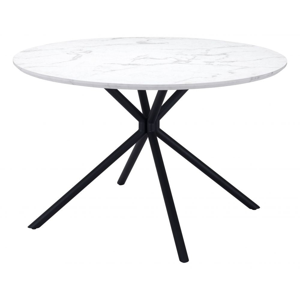 Amiens Dining Table Zuo 101879 | Faux Marble MDF, Powder Coated Steel | White