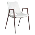Desi Dining Chair Zuo 109068 | Faux Leather, Faux Wood Steel | White & Walnut