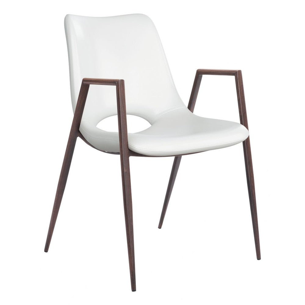 Desi Dining Chair Zuo 109068 | Faux Leather, Faux Wood Steel | White & Walnut