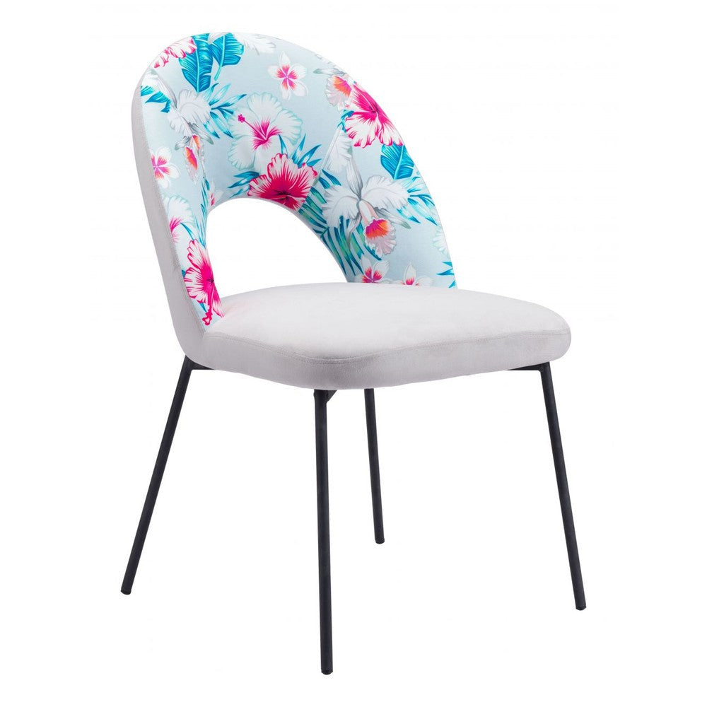 Torrey Dining Chair Zuo 109365 | Printed Polyester Fabric, Velvet Polyester, Fabric, Powder Coated Steel | Multicolor Print & Gray
