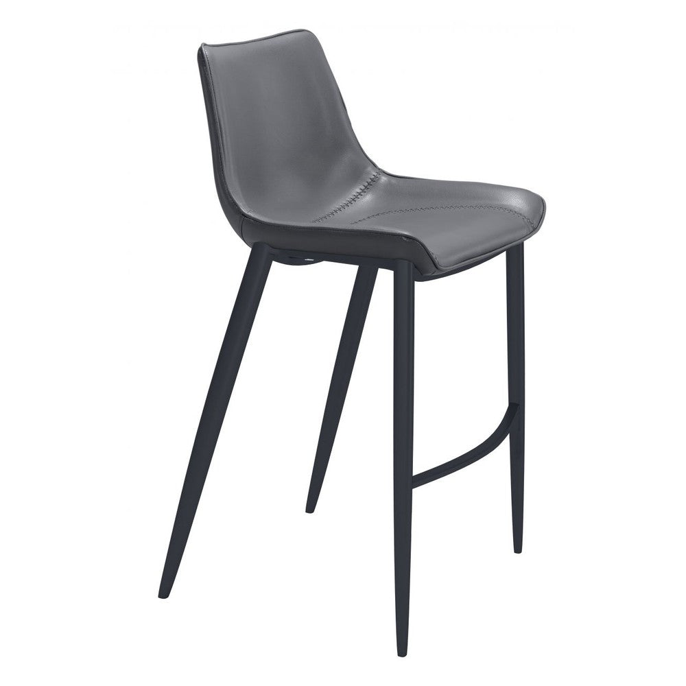 Magnus Barstool Zuo 109391 | Faux Leather, Powder Coated Steel | Dark Gray & Black