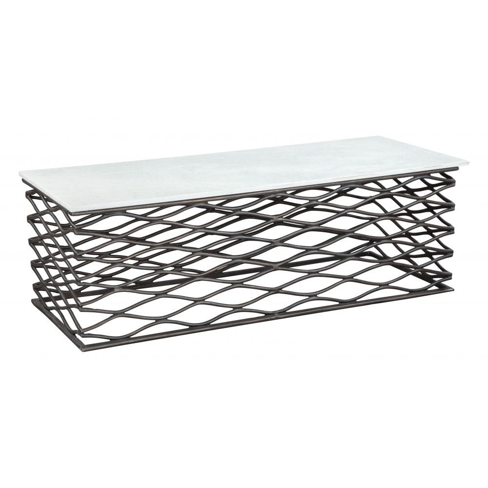 Duchess Coffee Table Zuo 109457 | Natural Marble, MDF, Plated Aluminum | White & Antique Bronze