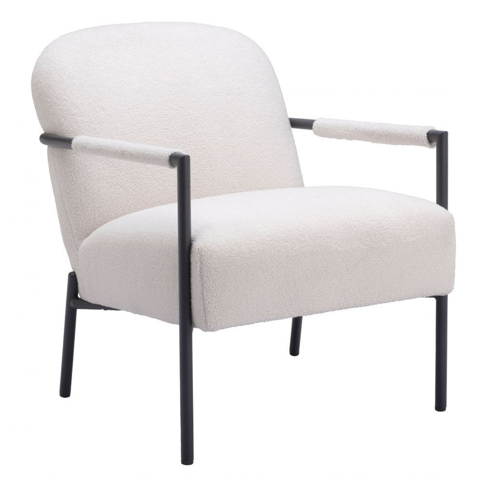 Chicago Accent Chair Zuo 109518 | Shearling Style Polyester Fabric, Powder Coated Steel | Ivory