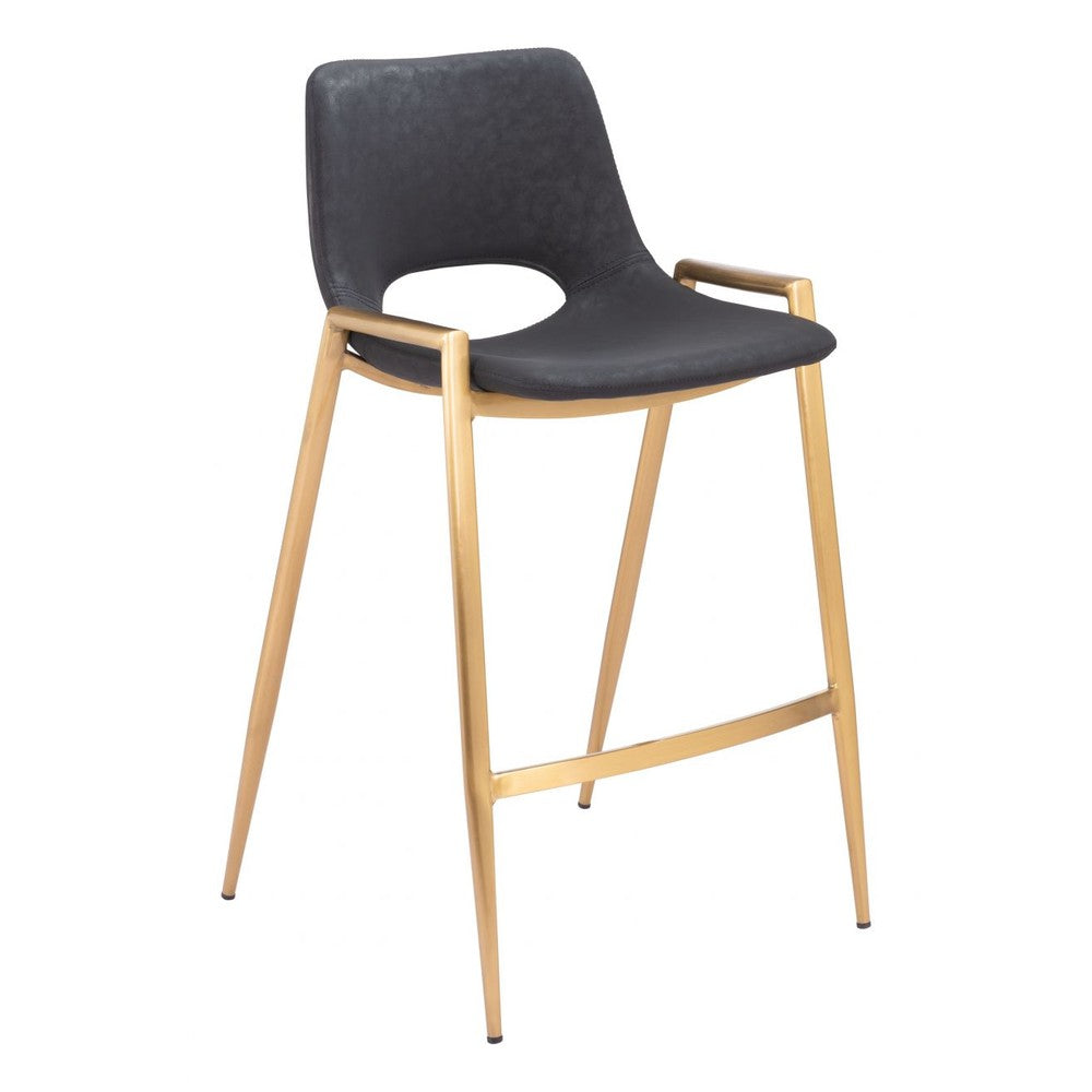 Desi Counter Stool Zuo 109552 | Faux Leather, Electroplated Steel | Black & Gold