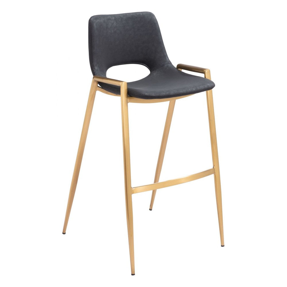 Desi Barstool Zuo 109555 | Faux Leather, Electroplated Steel | Black & Gold