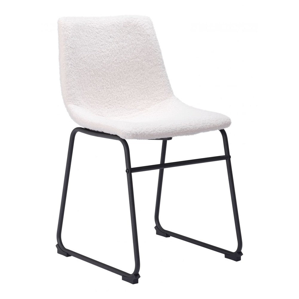 Smart Dining Chair Zuo 109651 | Shearling Style Polyester Fabric, Powder Coated Steel | Ivory
