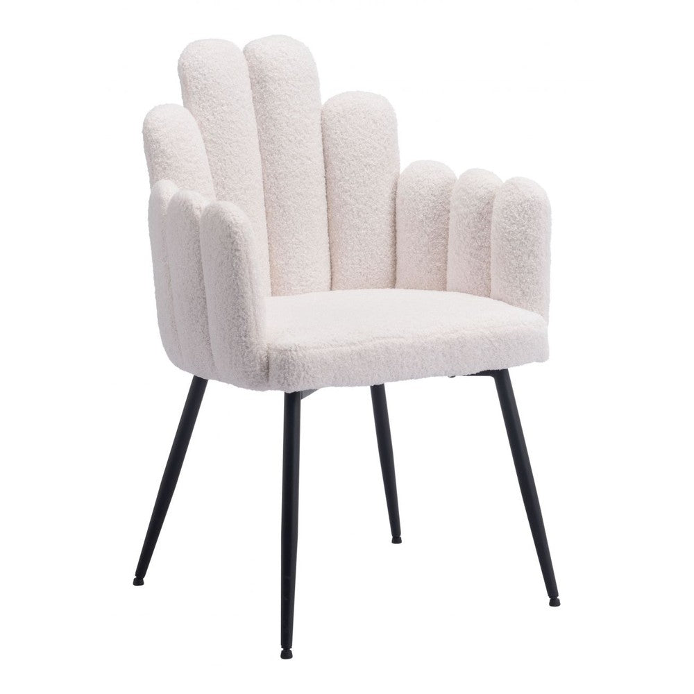 Noosa Dining Chair Zuo 109657 | Shearling Style Polyester Fabric, Powder Coated Steel | Ivory