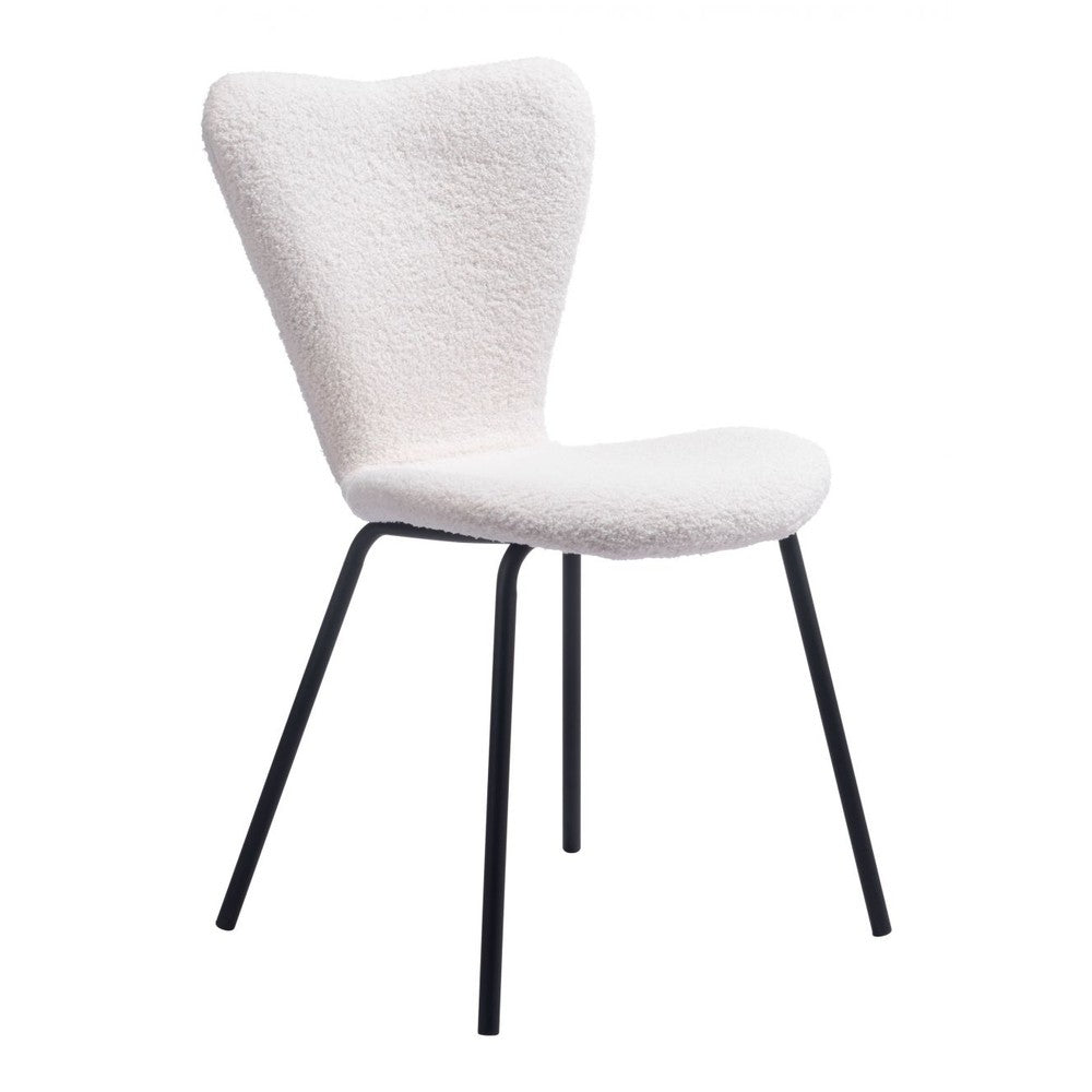 Thibideaux Dining Chair Zuo 109658 | Shearling Style Polyester Fabric, Powder Coated Steel | Ivory