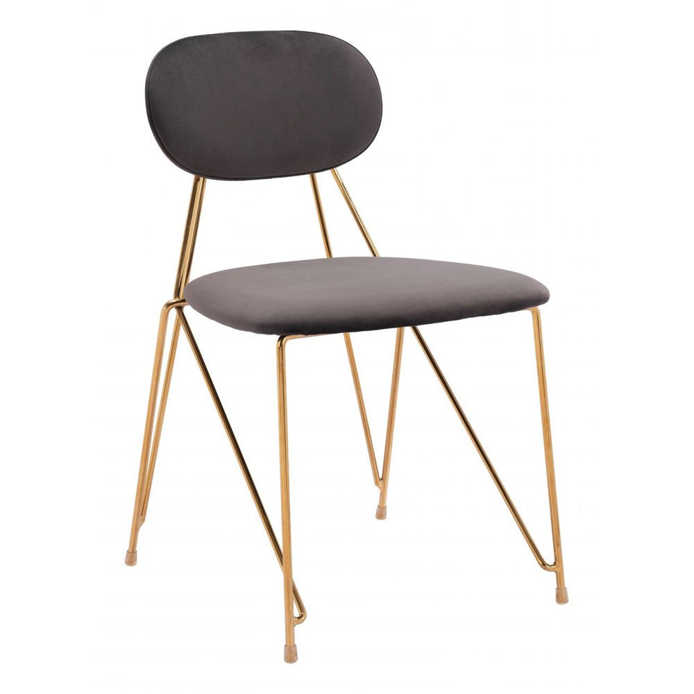 Georges Dining Chair Zuo 109661 | Velvet Polyester Fabric, Electroplated Steel | Gray & Gold