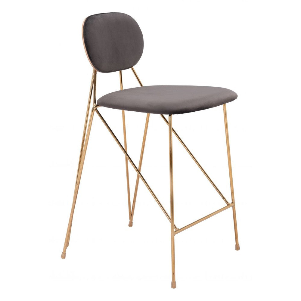 Georges Counter Stool Zuo 109662 | Velvet Polyester Fabric, Electroplated Steel | Gray & Gold