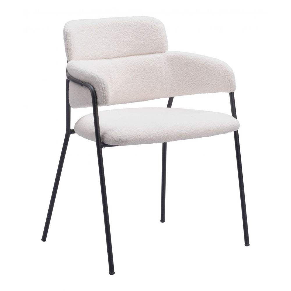 Marcel Dining Chair Zuo 109663 | Shearling Style Polyester Fabric, Powder Coated Steel | Cream