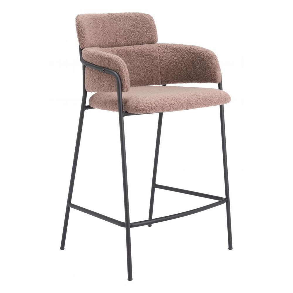 Marcel Counter Stool Zuo 109666 | Shearling Style Polyester Fabric, Powder Coated Steel | Brown