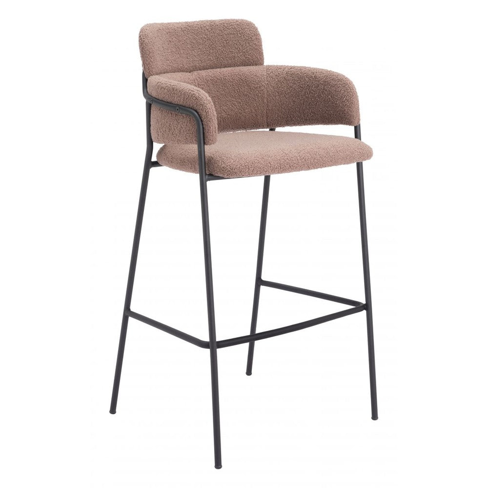 Marcel Barstool Zuo 109668 | Shearling Style Polyester Fabric, Powder Coated Steel | Brown