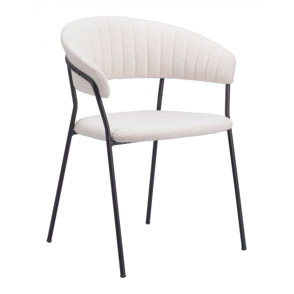 Josephine Dining Chair Zuo 109669 | Shearling Style Polyester Fabric, Powder Coated Steel | Cream