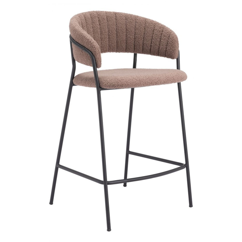 Josephine Counter Stool Zuo 109672 | Shearling Style Polyester Fabric, Powder Coated Steel | Brown