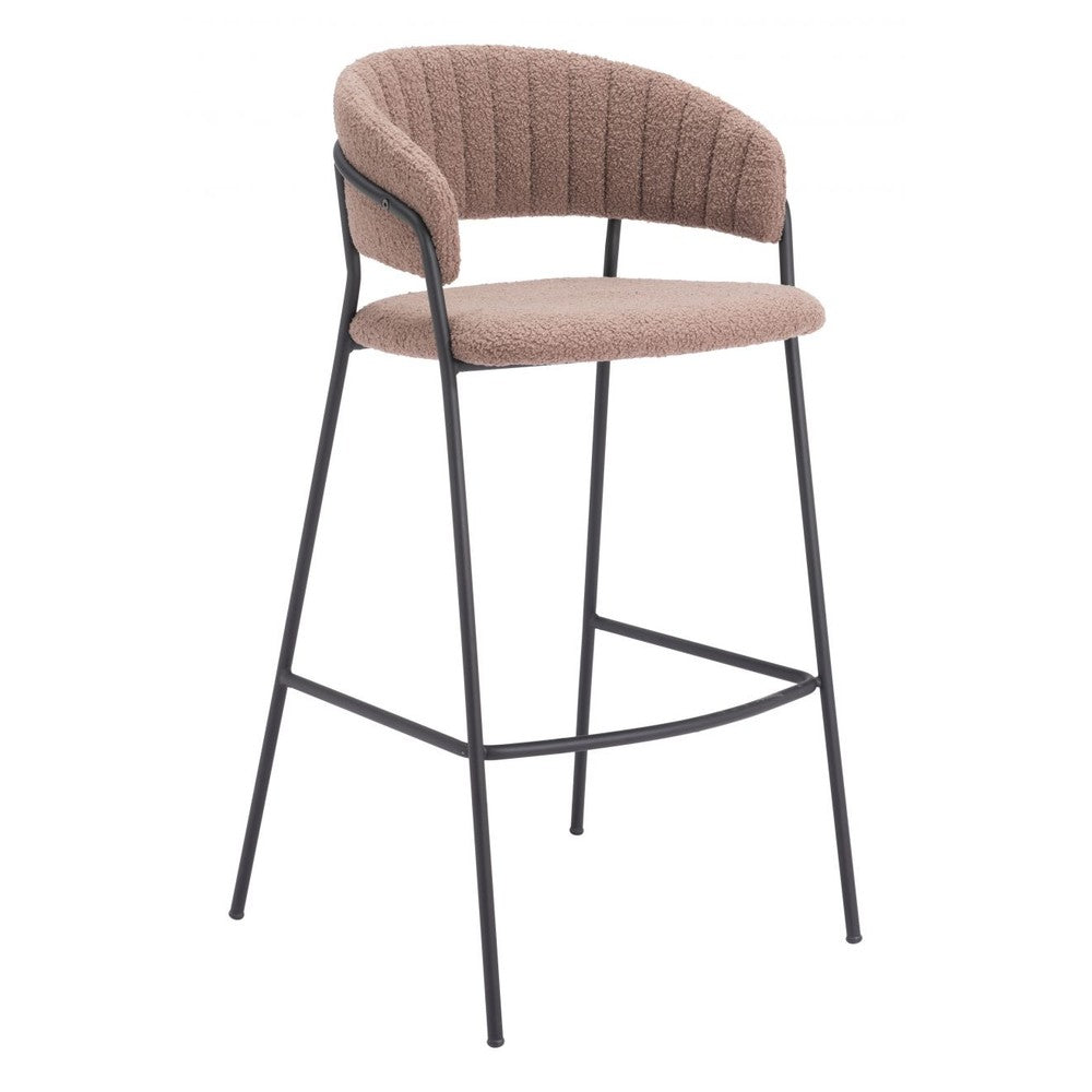 Josephine Barstool Zuo 109674 | Shearling Style Polyester Fabric, Powder Coated Steel | Brown