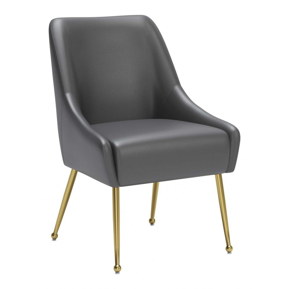 Maxine Dining Chair Zuo 109713 | Faux Leather, Powder Coated Steel | Gray & Gold