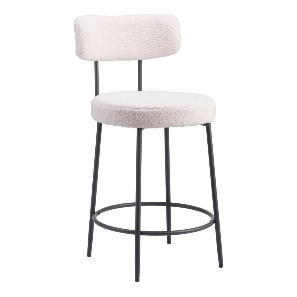 Blanca Counter Stool Zuo 109739 | Shearling Style Polyester Fabric, Powder Coated Steel | Ivory