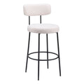 Blanca Barstool Zuo 109740 | Shearling Style Polyester Fabric, Powder Coated Steel | Ivory