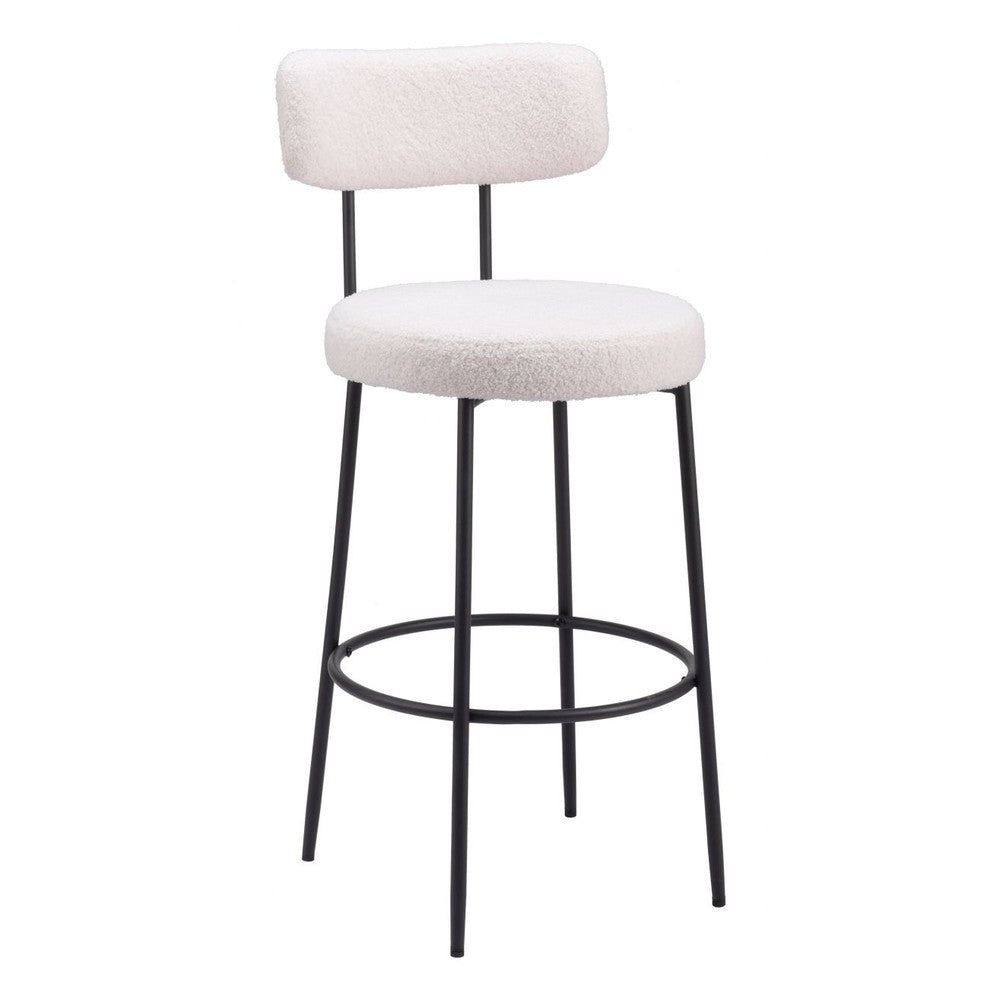 Blanca Barstool Zuo 109740 | Shearling Style Polyester Fabric, Powder Coated Steel | Ivory