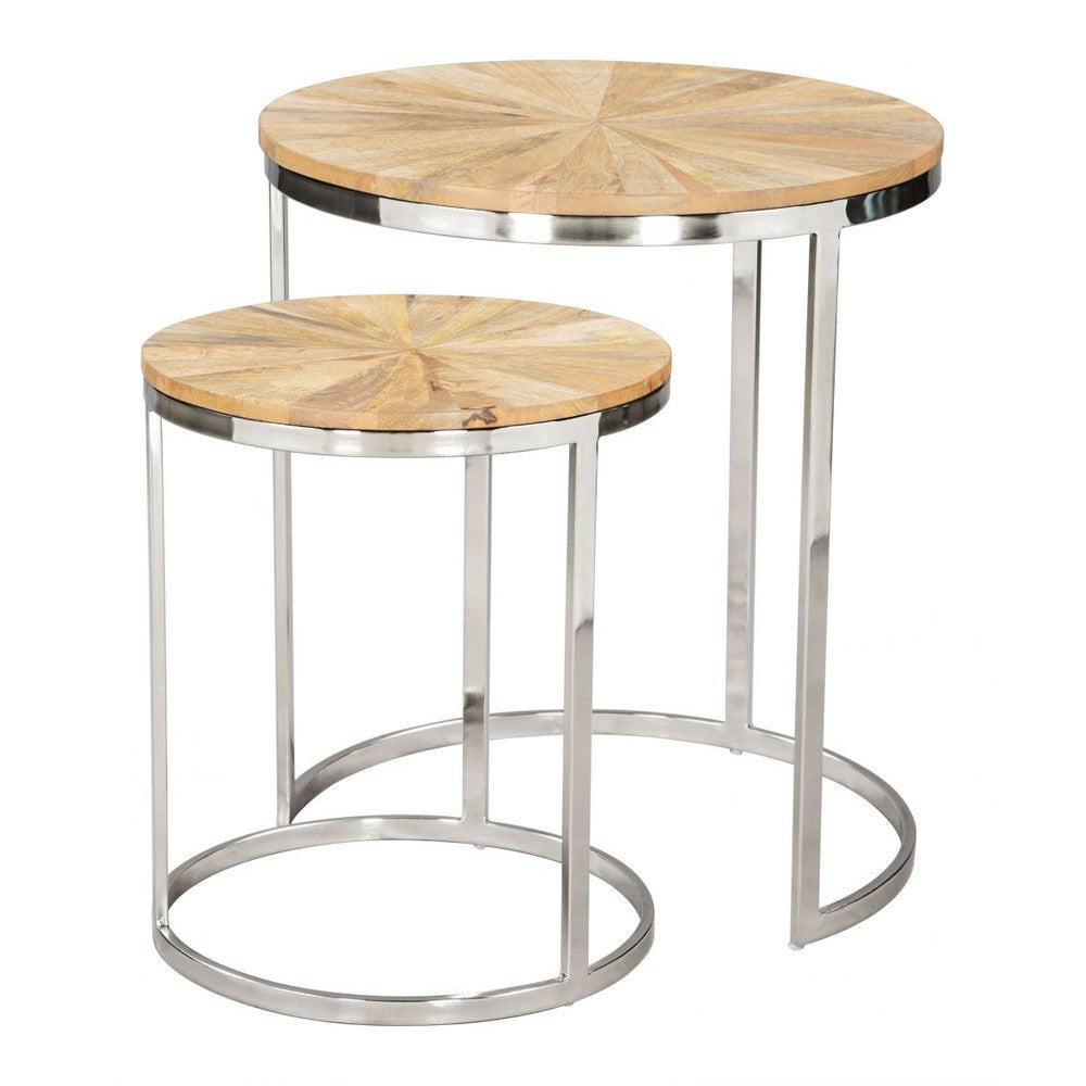 Bari Nesting Table Set Zuo 109776 | Mango Wood, Electroplated Iron | Natural