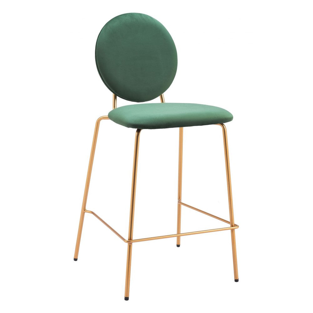 Odessa Counter Stool Zuo 109805 | Velvet Polyester Fabric, Electroplated Steel | Green & Gold