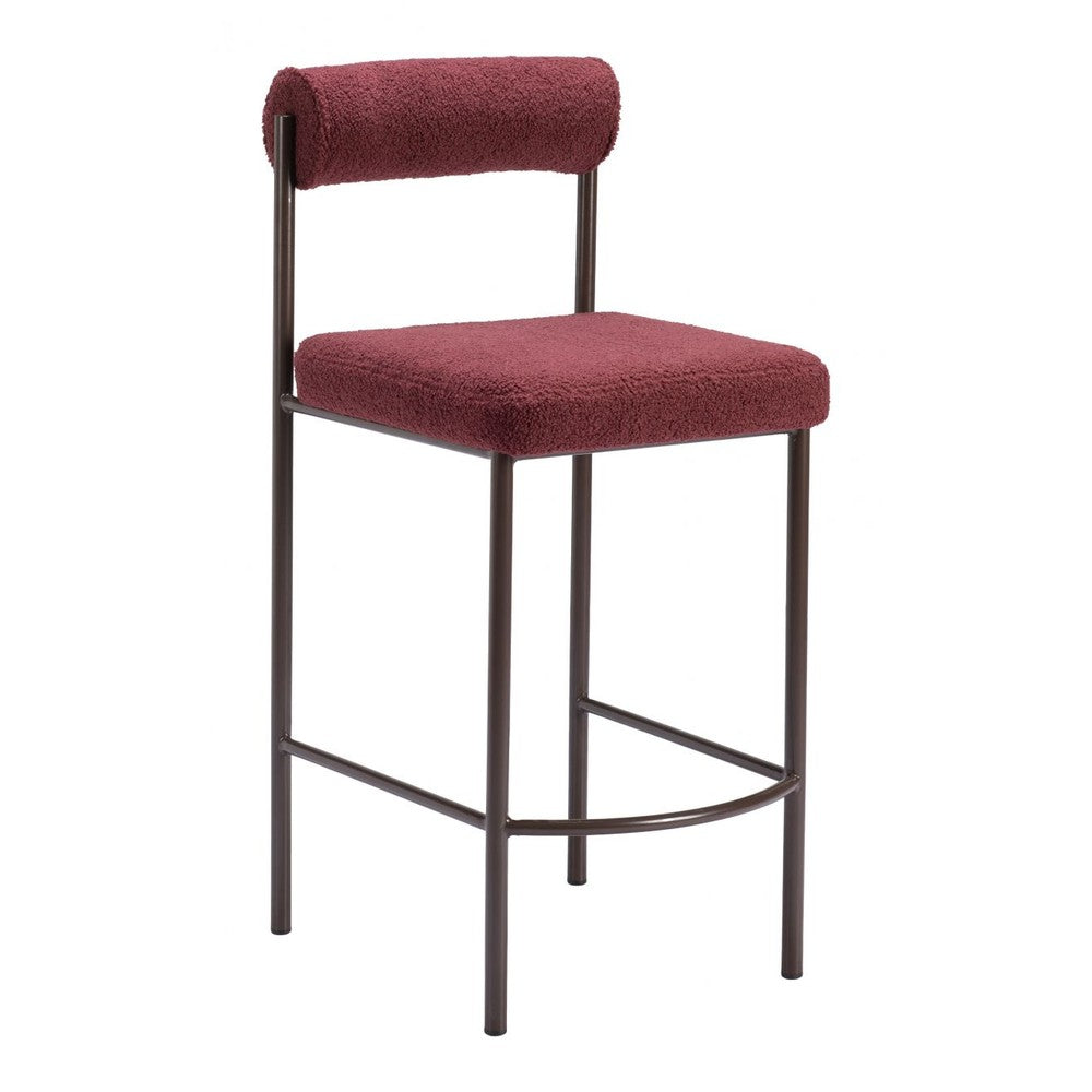 Livorno Counter Stool Zuo 109813 | Shearling Style Polyester Fabric, Powder Coated Steel | Red & Bronze